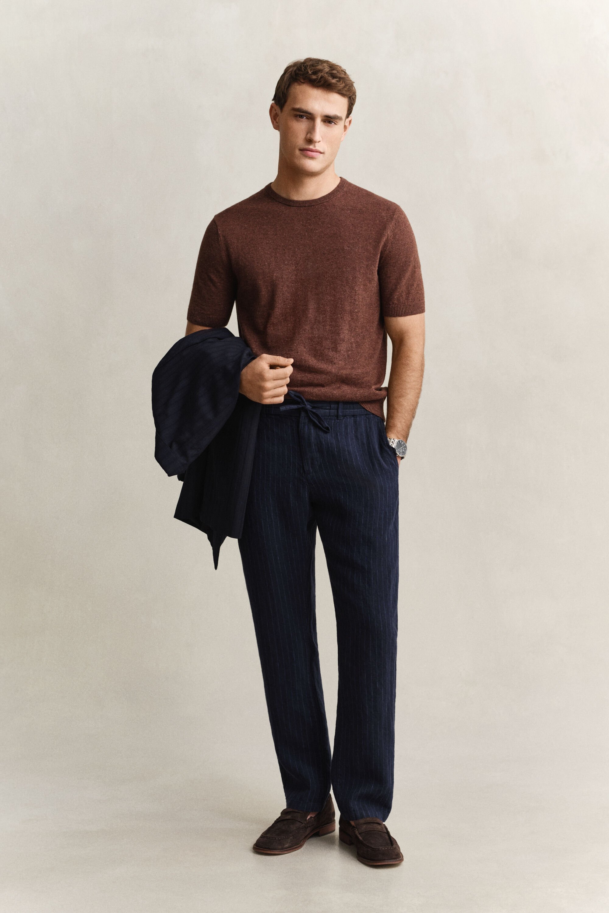 Pantalones de lino de rayas