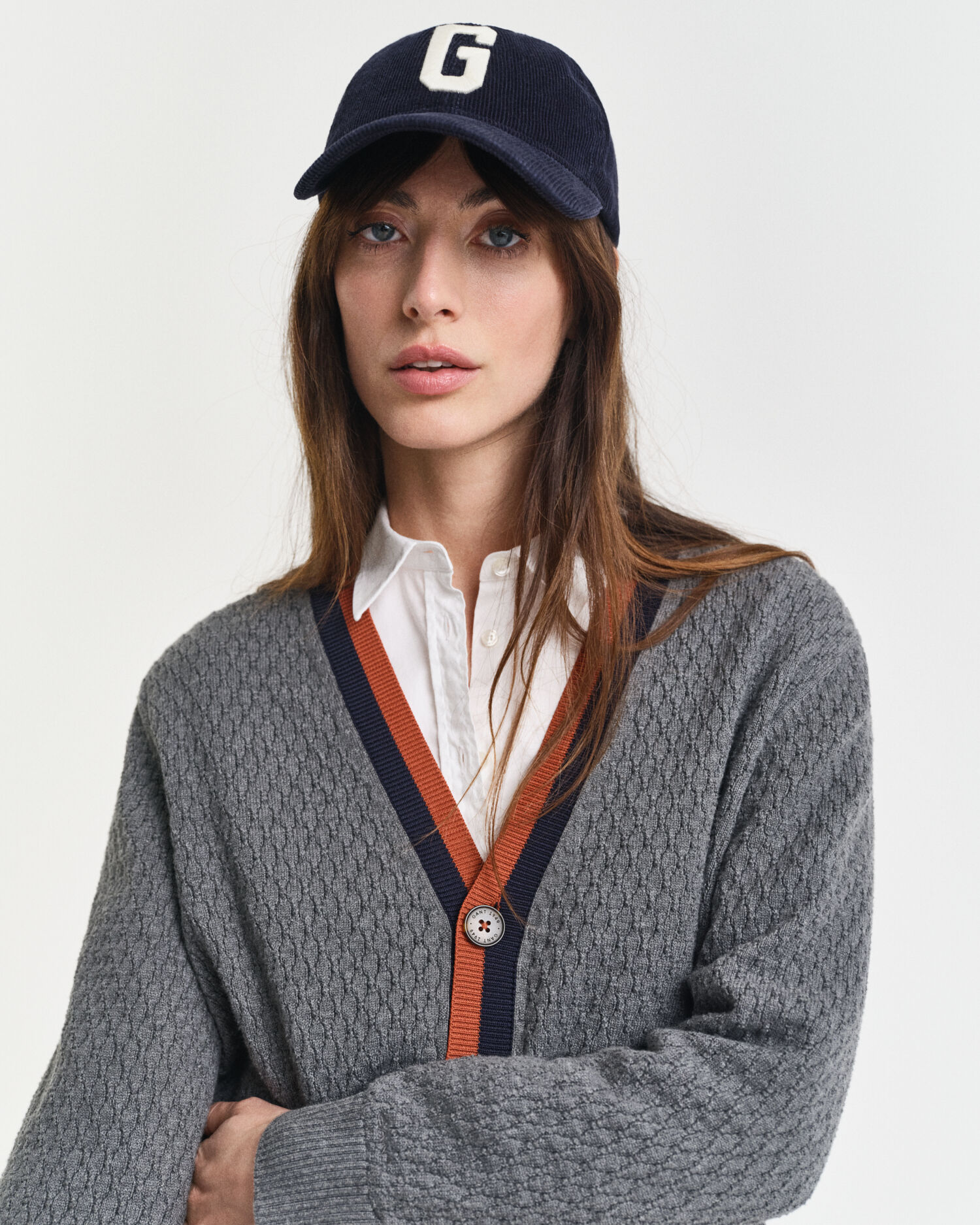 Cárdigan de algodón en contraste con textura