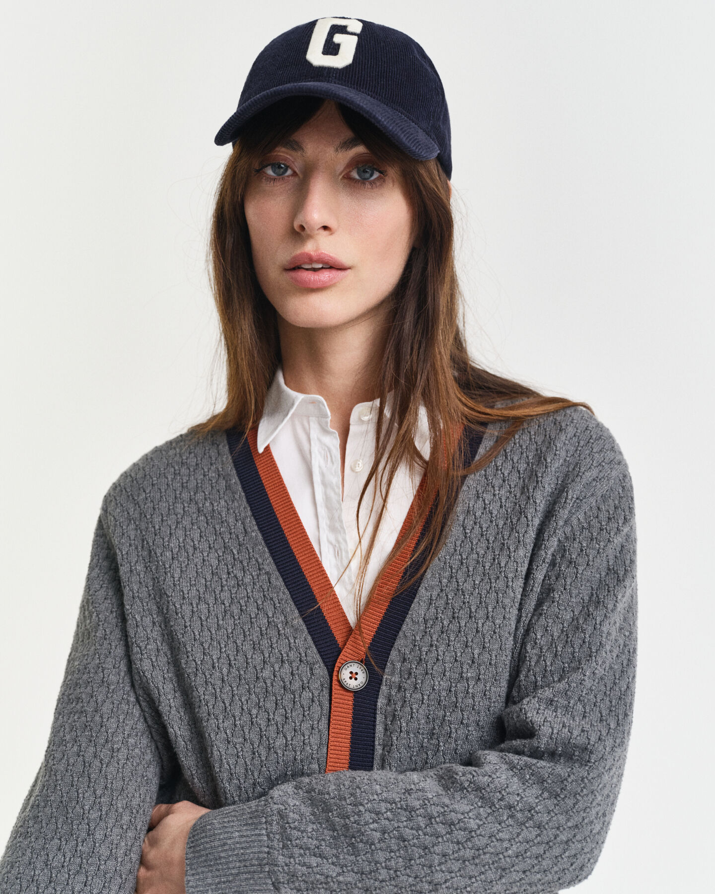 Cárdigan de algodón en contraste con textura