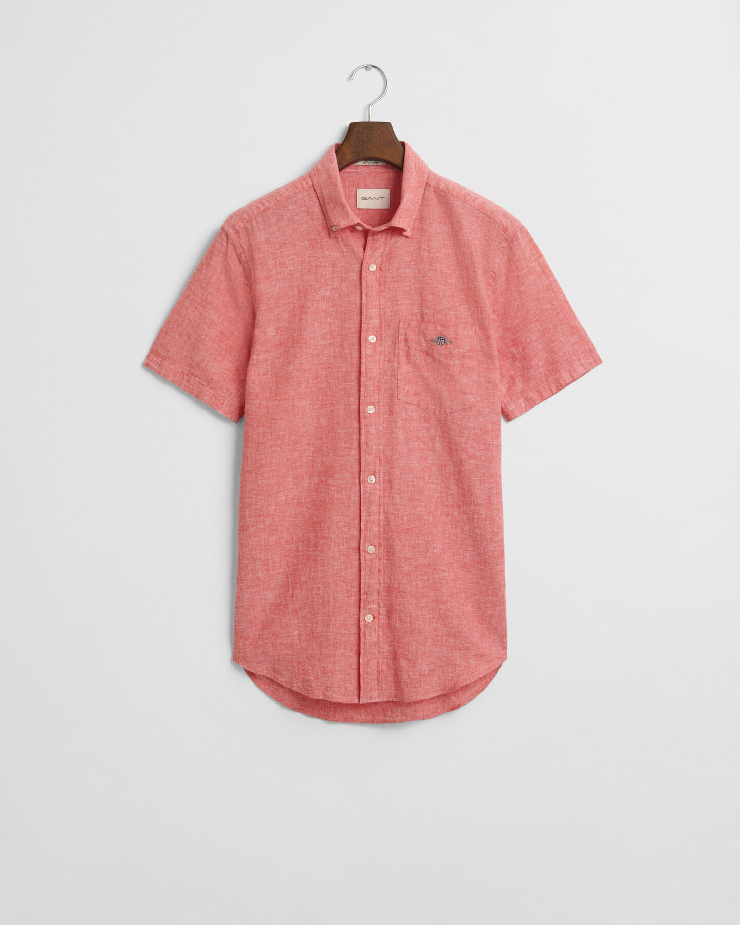 Camisa Regular Fit de manga corta en algodón y lino