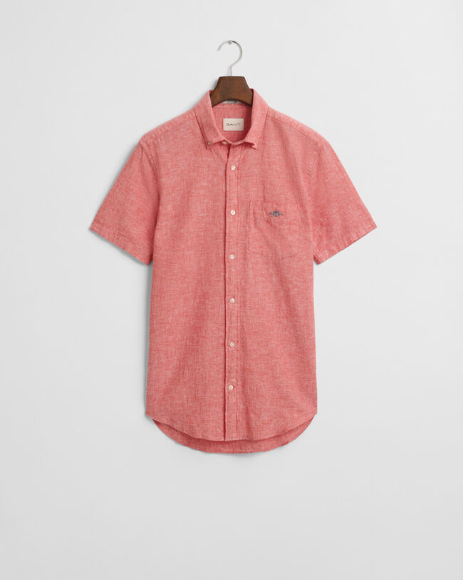 Camisa Regular Fit de manga corta en algodón y lino